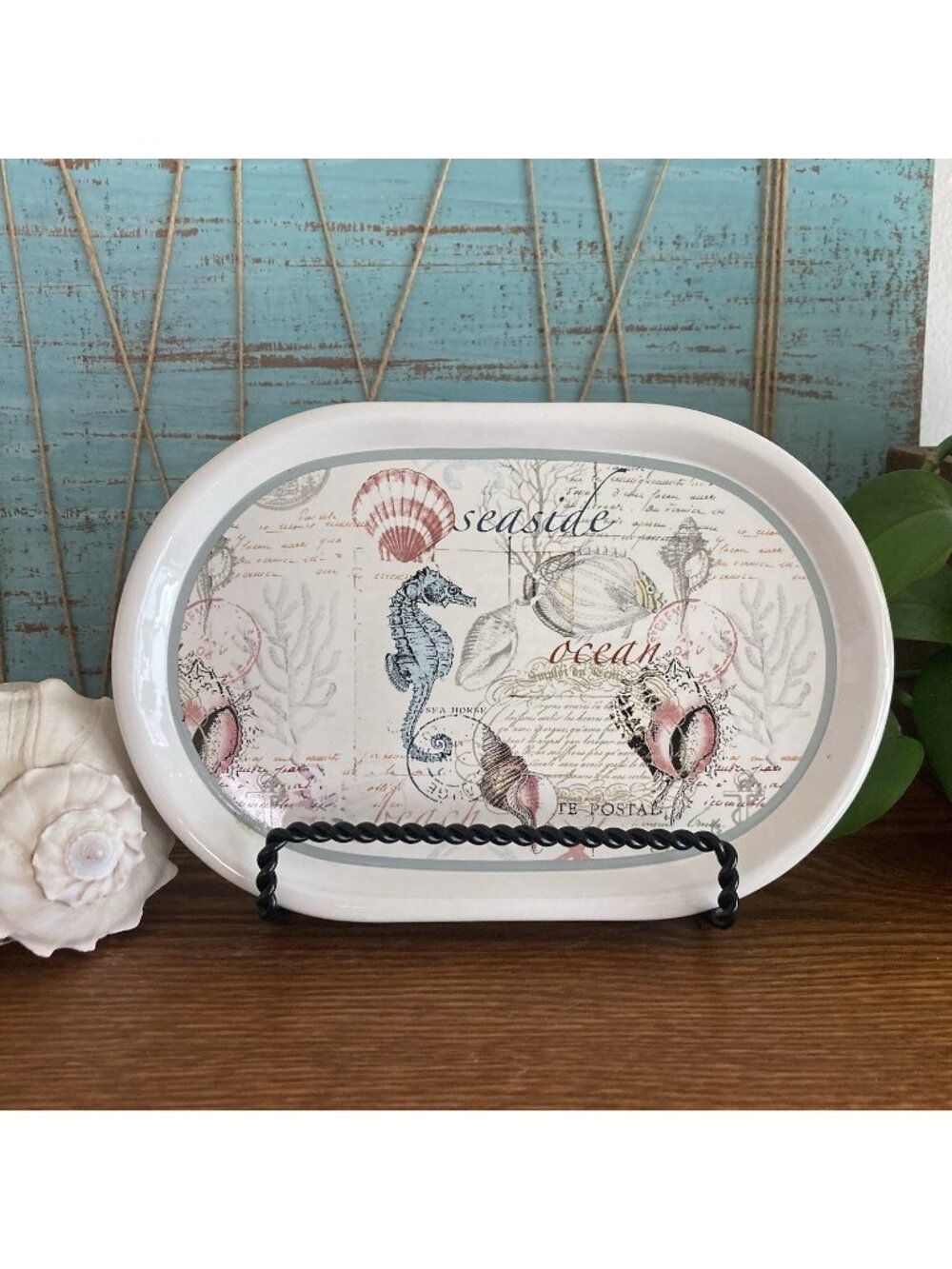 Large Oval Ceramic Beach Nautical Sink Tray Towels Soap Dish
